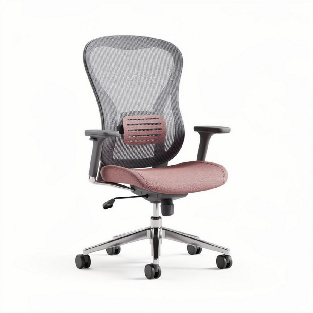 Mesh office chair with adjustable height and lumbar support in pink 60 x 60 x 100cm