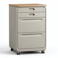 Mobile filing cabinet with wood top and three drawers in light gray 45 x 40 x 60cm