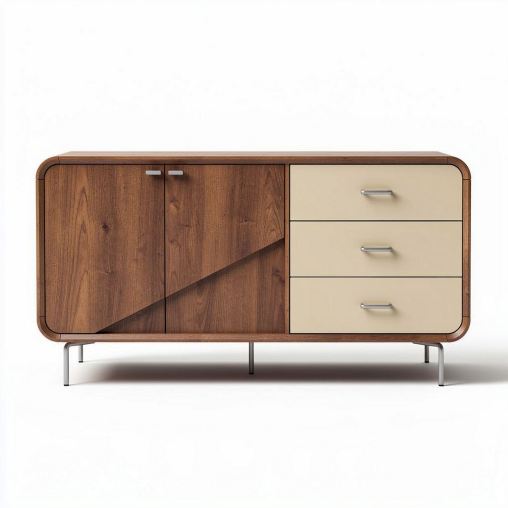 Wooden sideboard with storage cabinet and three drawers 150 x 45 x 75cm