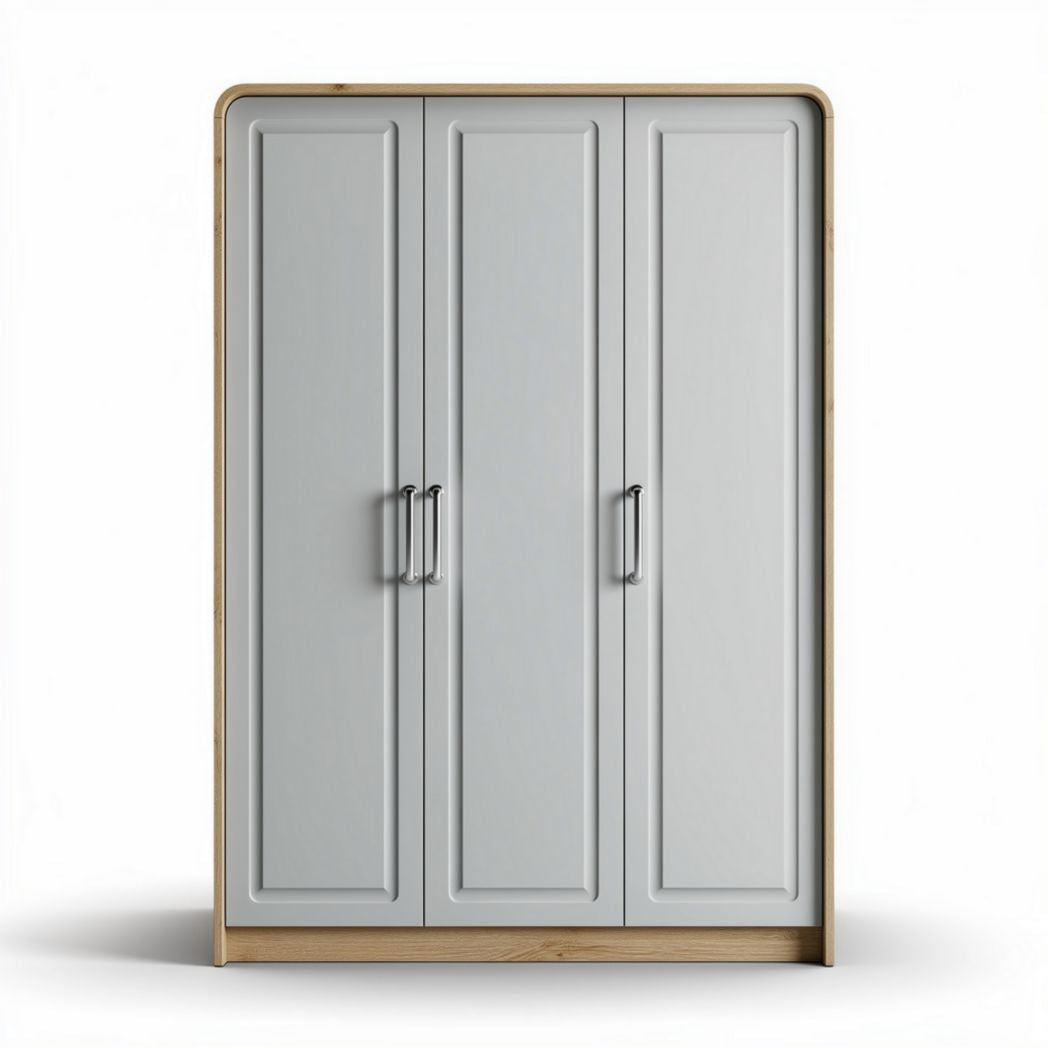 Three-door storage cabinet with gray finish and wooden frame dimensions 180 x 120 x 50cm