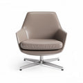 Swivel accent chair in light brown leather with stainless steel base