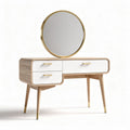 Modern wooden vanity table with round mirror and two drawers 100 x 40 x 75cm