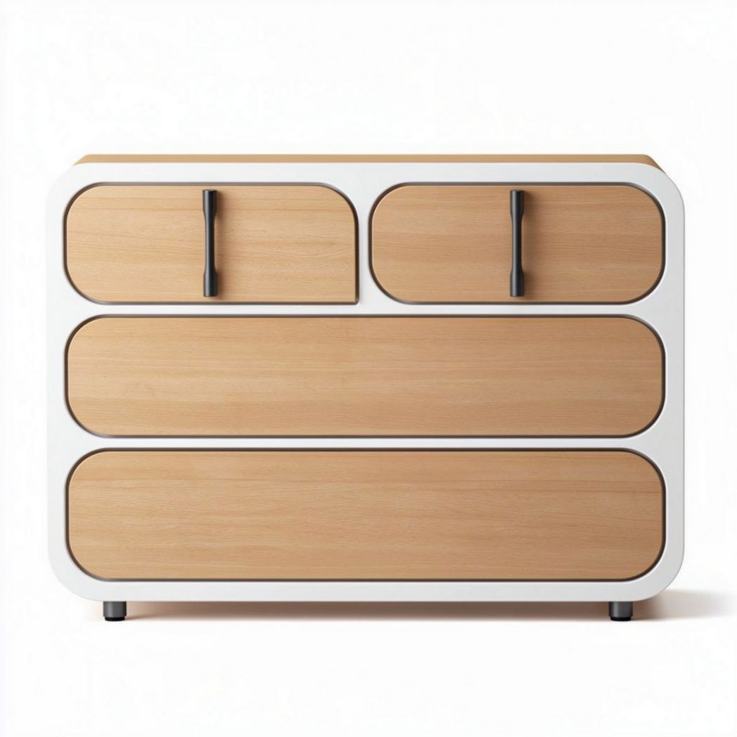 Wooden storage cabinet with white frame and four drawers measuring 80 x 40 x 70cm