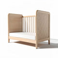 Wooden toddler bed with geometric patterned back panel and mattress included 120 x 60 x 75cm