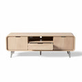 Wooden tv stand with storage compartments and metal legs 150 x 40 x 50cm