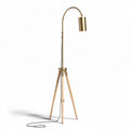 Arc floor lamp with wooden tripod base and metallic shade 80 x 30 x 30cm