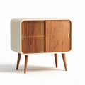 Modern storage cabinet with wooden doors and legs in cream and walnut finish 80 x 40 x 75cm