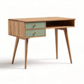 Wooden study desk with two drawers and open storage in natural finish 120 x 60 x 75cm