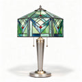 Stained glass table lamp with green and blue design and metal base 30 x 30 x 50cm