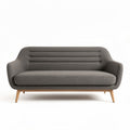 Gray upholstered two-seater sofa with wooden legs and modern design