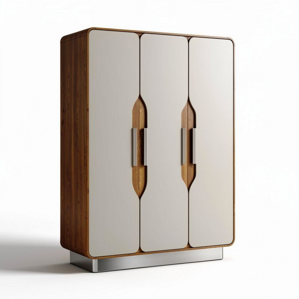 Wooden wardrobe with three doors and metal handles 150 x 80 x 200cm