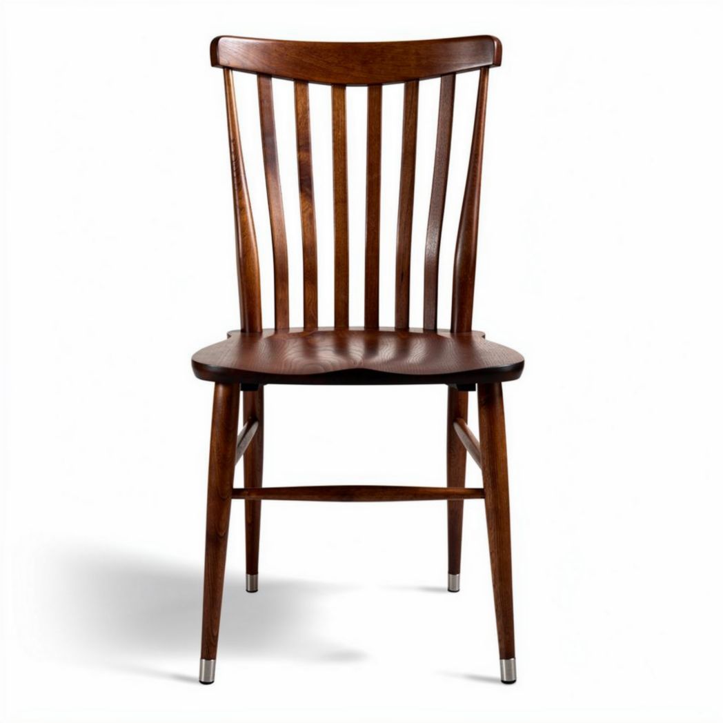Wooden dining chair with slatted back and tapered legs brown finish 45 x 45 x 90cm
